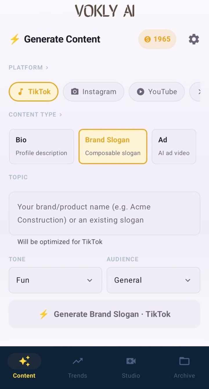Vokly AI brand slogan screen